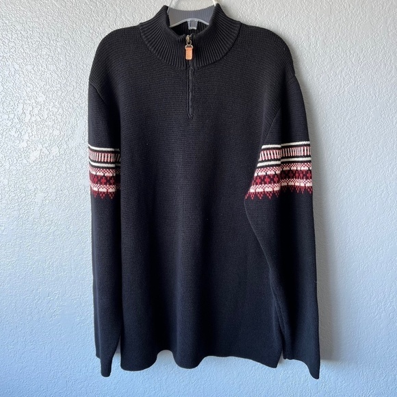 Timberland mock neck 1/4 zip sweater with Fair Isle design on sleeves - Picture 1 of 12